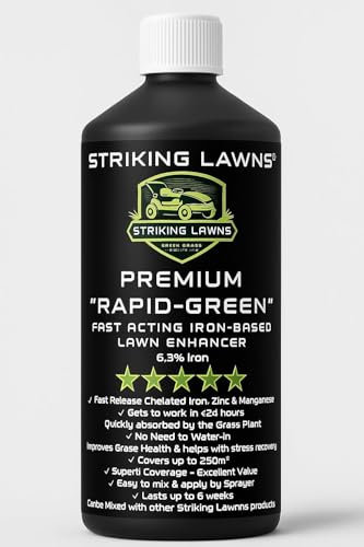 RAPID-GREEN Iron Lawn Liquid Covers 250m² by Striking Lawns – Fast Acting Moss Killer & Grass Greener | 6.3% Iron Formula | No Watering In Needed | Spray Application | Year-Round Lawn Booster
