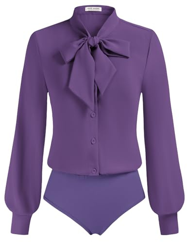 Kate Kasin Damen Blusenbody Elegant V-Ausschnitt Langarm Blusen Casual Business Outfit Blusen Tops