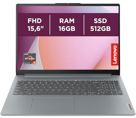 Lenovo IdeaPad Slim 3 Gen 8 - Ordenador Portátil 15.6'' FHD (AMD Ryzen 5 7520U, AMD Radeon 610M Graphics, 16 GB RAM, 512 GB SSD, Wi-Fi 6, Sin Sistema Operativo) Teclado QWERTY Español, Gris Ártico