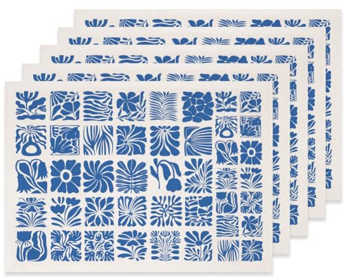 SUPERDANT 5 Stück Abstrakte Blumen Unterglasur Transferpapier Keramik Floral Fliesen Keramik Glasur Porzellan Unterglasurdekal Blau Abziehbilder Papier Für Töpferei Email Ton Dekor