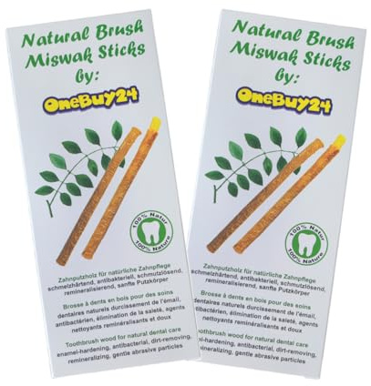 OneBuy24 MISWAK Siwak, 5er Pack (2 x 5er Pack), Naturzahnbürste, Zahnputzholz mit Mineralstoffen und Gipskristallen für schonend saubere und weisse Zähne, Vegan, EXTRA FRISCH MIT VIEL SAFT