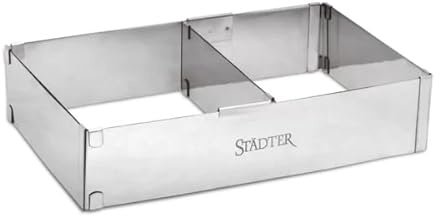 Städter Backrand Rechteck verstellbar | Edelstahl rostfrei | 27,5–53 × 18–33 cm, Höhe 6 cm | mit Trennsteg für 2 Torten | spülmaschinenfest & fruchtsäurebeständig | Profi-Qualität