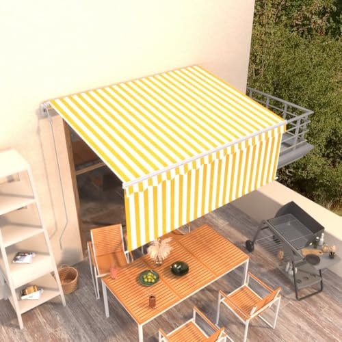 Emmtore Gelenkarmmarkise Automatisch mit Jalousie Markise Sonnenmarkise Balkonmarkise Sonnenschutz Sichtschutz Garten Terrasse Balkon Gelb und weiß,3.5 x 2.5 m