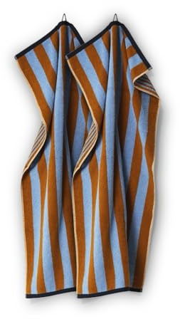 herzbach home Handtuch Good Vibes 2er-Set 50 x 100 cm | Weiche & saugstarke Handtücher im gestreiften Design | 100% feinste Baumwolle (Caramel/Hellblau)