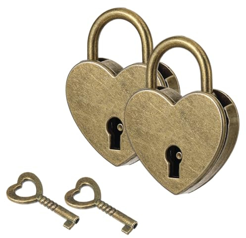 2 mini candados antiguos en forma de corazón con llave, cerradura de metal en forma de corazón para joyero, diario, libro, bolso, caja de almacenamiento, maleta, cerradura decorativa