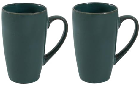YöL Set of 2 - Large Green Reactive Glaze Latte Mug 600ml Stoneware Coffee Cups Tall Tea Mugs Modern Kitchen Drinkware for Latte Cappuccino Hot Chocolate Everyday Use