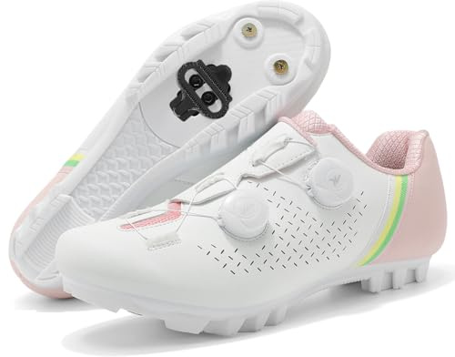 TvzsiY Mountainbike Schuhe Damen Outdoor- MTB Fahrradschuhe Kompatibel mit SPD Cleats Geeignet für Fahrten unter anspruchsvollen Straßenbedingungen,Rosa,42 EU