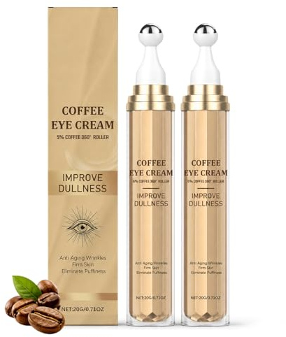 2PCS Koffein Augenserum mit 360° Massage Roll On - Augencreme Gegen Falten und Augenringe Entfernen - Augencreme gegen Tränensäcke - Feuchtigkeitsspendende Caffeine Eye Cream mit Niacinamid & Hyaluron