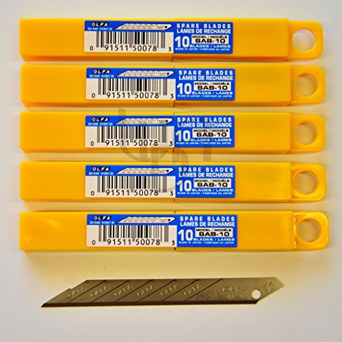 Lames de rechange pour coupe-bordures Olfa SAB10 (50 pièces) 30 degrés (9 mm) compatibles avec les couteaux OLFA SVR2 et SAC1