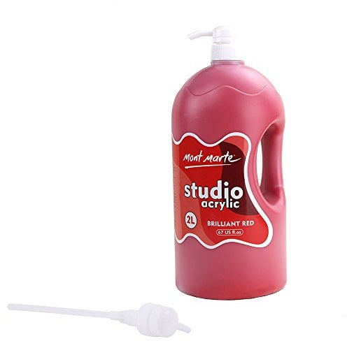 MONT MARTE Discovery School Acrylic, Brilliant Red, 1/2 Gallon (2 Liter). Ideal for Students and Artists. Excellent Coverage and Fast Drying. Pump Lid Included.