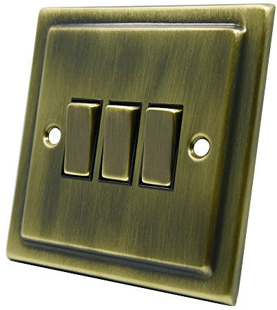 AET VAB3GSWIBB Victorian Antique Brass Switch-10 Amp Triple 3-Gang 2 Way Light Switch, 240 V