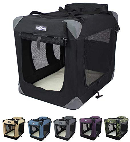 EliteField 3-Door Folding Soft Dog Crate with Carrying Bag and Fleece Bed (2 Year Warranty), Indoor & Outdoor Pet Home (30 L x 21 W x 24 H, Black)