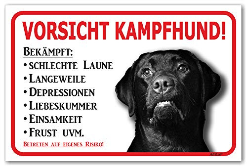 AdriLeo Schild - Vorsicht schwarzer Labrador Retriever - Kampfhund - (20x30cm) / Achtung Hund Wachhund robust langlebig UV-beständig wetterfestes Warnschild