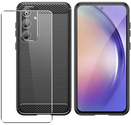 SDTEK Coque pour Samsung Galaxy A55, Fibre De Carbone Etui avec + Verre Trempé Film 360 Degrés Protection Housse Case Cover