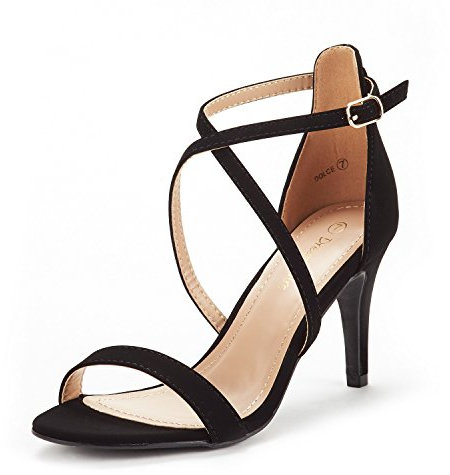 DREAM PAIRS Women's Heel Sandals Fashion Stilettos Open Toe Pump Heel Sandals Dolce,Size 6,Black/Nubuck,Dolce
