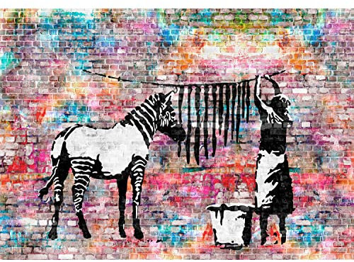 Runa Art Fototapete Washing Zebra Banksy 352 x 250 cm Vlies Tapeten XXL Moderne Wandtapete Wohnzimmer Schlafzimmer Bunt 9388011c