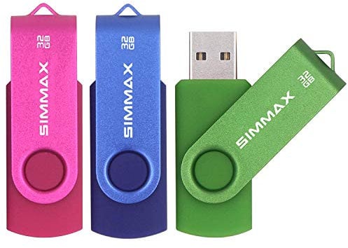 SIMMAX USB Sticks 3 Stück 32GB USB-Flash-Laufwerk Rotate Metall USB 2.0 Speicherstick (32GB Rosa Blau Grün)