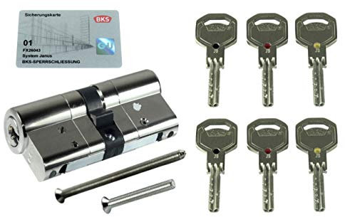 BKS Sicherheits Profilzylinder Janus Serie 46 (Sonderedition Schwarz/Rot/Gold), incl. 6 Schlüssel, Baulänge: 50/65 mm mit Not und Gefahrenfunktion incl. SN-TEC Montagematerial