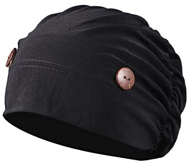 iplusmile Chemotherapie Mütze mit Knöpfen Turbane Mütze Hüte Chemo Kopfbedeckung Schlaf Headwrap Krebs Slouchy Peeling Bouffant Hüte für Frauen Schwarz