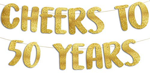 Cheers to 50 Years Gold Glitter Banner - 50th Anniversary and Birthday Party Decorations