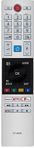 Gvirtue 30099654 CT-8533 CT8533 RC42150 - Telecomando per televisori Toshiba Full HD 4K Ultra Smart LED con Rakuten TV Netflix F play pulsanti Freeview sat, non richiede installazione