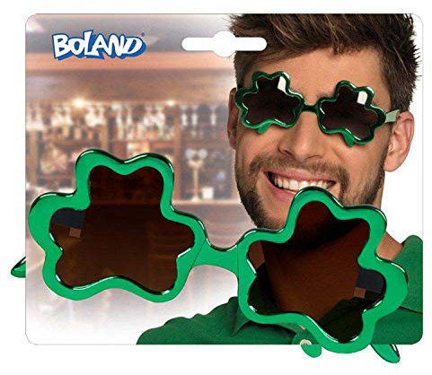 Boland 44927 - Partybrille Kleeblatt, grün metallic, für Erwachsene, Brille Shamrock, Spaßbrille, St. Patricks Day, Irland, Karneval, Fastnacht, Fasching, Halloween, Mottoparty