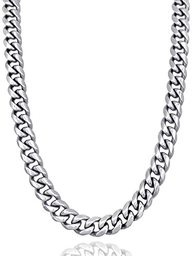 RUGGED steel Edelstahl Panzerkette massiv 10 mm Cuban Link Chain Hochglanz - Längen: 45 50 55 60 65 cm (Silber, 65)