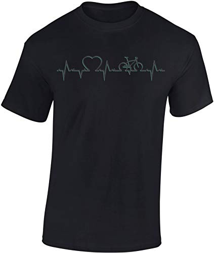 Baddery Fahrrad T-Shirt Herren - „Heartbeat Bike“ (Schwarz XXL)
