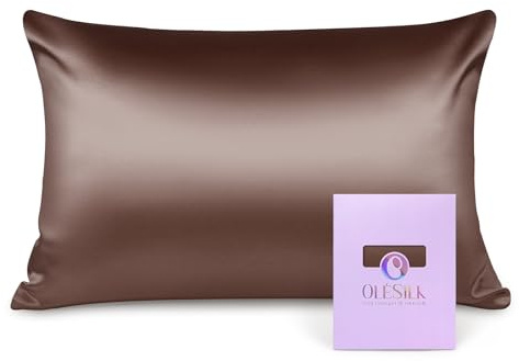 OLESILK 100% Seide Kissenbezug Kissenhülle Haar- und Hautpflege mit Reißverschluss 16 Momme 1 Stück Kaffee 50x75cm