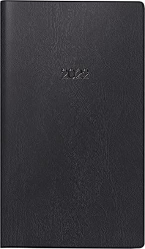 BRUNNEN 1075528902 Taschenkalender Modell 755, 2 Seite = 1 Woche quer, 8,7 x 15,3 cm, Kunststoff-Einband schwarz, Kalendarium 2022