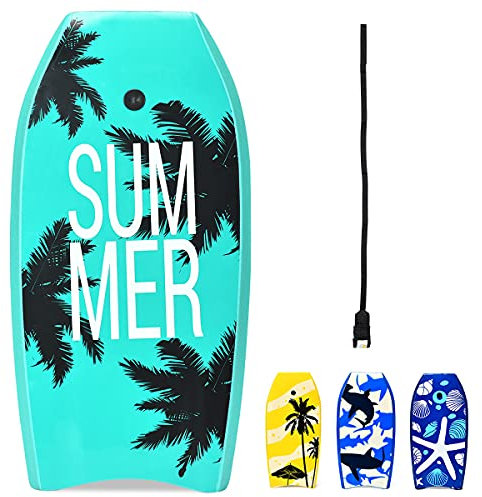 RELAX4LIFE Schwimmbrett tragbar, Schwimmboard mit Halteleine, Rutschfestes Surfbrett für Kinder & Erwachsene, Surfboard bis 85 kg belastbar, Bodyboard Shortboard, 104 x 52 x 6cm, XPE HDPE (Grün)