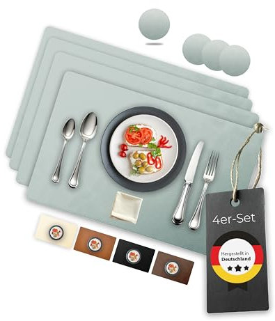 Lederfabrik Garnier® Tischsets Abwaschbar 4er-Set – Nachhaltig, Stabil & rutschfest – Hochwertiges recyceltes Leder, Made in Germany (Grau)