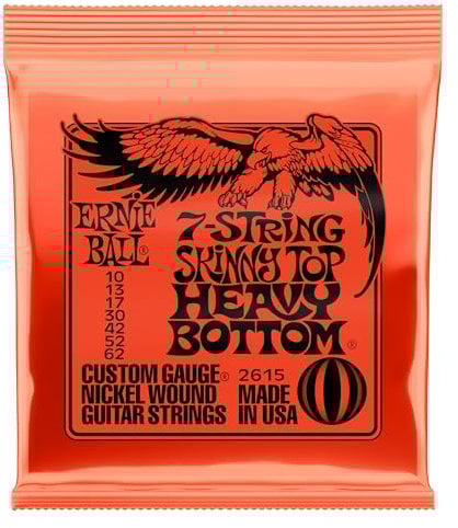 Ernie Ball Cuerdas para guitarra eléctrica de 7 cuerdas Skinny Top Heavy Bottom Slinky Nickel Wound, calibre 10-62