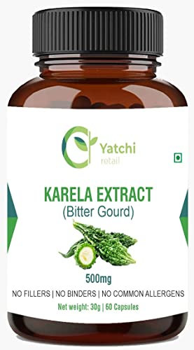 Yatchi Retail Karela/Bitter Gourd Extract Capsules Iron-Rich Vegan & Herbal Nutritious Bitter Gourd Supplement - 60 Capsules 500mg/serving