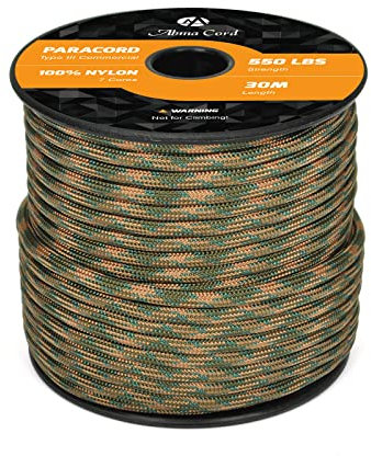 Abma Cord Paracord 550 Nylon Seil Paracord 4mm Schnüre mit 7 Kern-Strängen Type III Survival Fallschirm Schnur - Max. 250kg (550lbs) - Military Camo Series