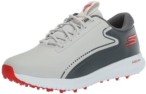 Skechers MAX 2 Arch Fit Waterproof Spikeless Golf Shoe, Zapatillas Hombre, Gris/Rojo, 44 EU