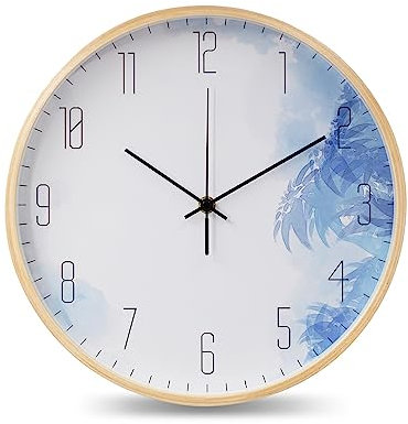 hleo® Wanduhr mit Holzrahmen - lautlos, einzigartiges modernes Design ohne Tickgeräusche, Zifferblatt mit Ø 30 cm (12 Zoll), schöne Dekoration für Wohnzimmer, Schlafzimmer, Büro, Küche