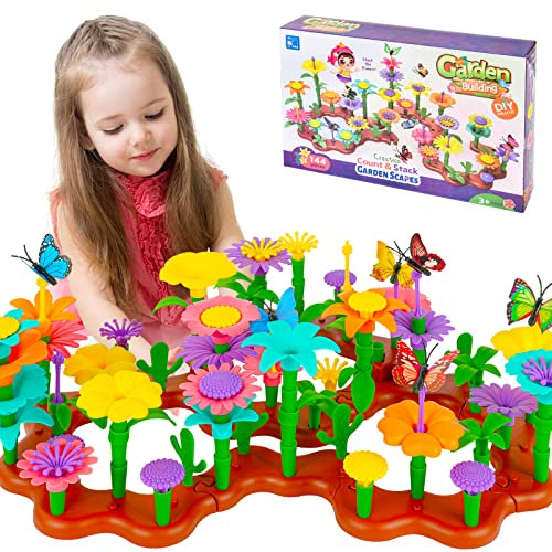 OSDUE Flower Garden Building Toy Set, Flower Building Blocks Set, Blumengarten Spielzeug, Stapelspiel für Kleinkinder, DIY Bouquet Sets Geschenkidee, Kinder 3 Jährige (144PCS)