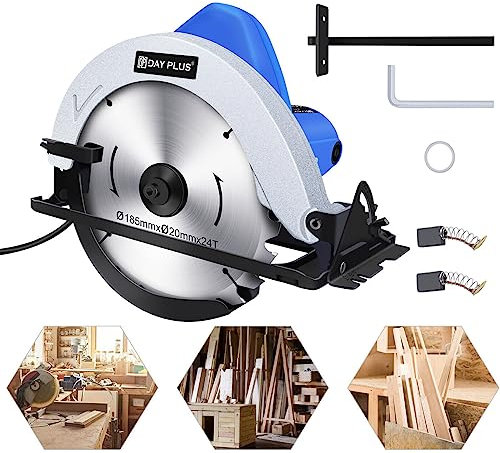 Rigogo Electric Circular Saw, 900W Wood Saw Power Tool, 180mm Blade, 5000 RPM Max Speed, 45° Cutting Bevel Angle