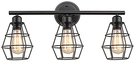 Wandlampe Vintage Industrial, Wandleuchte 3-flammig E27 Retro, Spiegellampe mit Metall Draht Käfig Lampenschirm, für Lanhaus Badezimmer Dachboden Terrasse Restaurant Wohnzimmer und Studie (03)