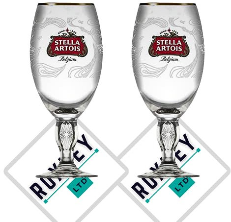 Roxley Stella Cambodia Gold Rimmed X2 Half Pint Glass Glasses | 33cl Stella Glasses |