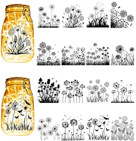 CREATCABIN 16 Stück Löwenzahn-Silhouetten,Einmachglas-Dekoration,Schmetterlingslaterne,Laserausschnitte,Ornamente,Sammelalbum,Libelle,Biene Für DIY,Basteln,Weihnachten,Schwarz,10x9cm(Ohne Aufkleber)
