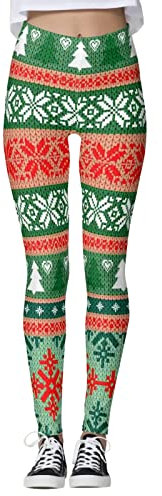 Rucksack Teenager Jungen Leggings mit Weihnachtsdruck zum Laufen von Weihnachtsmann-Pilates-Frauen-Party-Schneemann-Hosen Winterleggings (Green, XL)