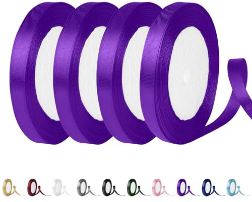 4 pz Nastro di Raso,10mm x 22 M Nastro Viola Satinato per Artigianato Natale Decorazioni, Adatto per Artigianato, Natale, Decorazioni,confezionare Regali, Feste di Compleanno, Matrimoni, Bomboniere