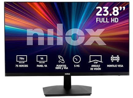 Nilox NXM24FHD11 Monitor Gaming FullHD 24 Pollici, Frequenza 75Hz, Tempo di Risposta 5ms, Ingressi HDMI e VGA, Monitor PC con Retroilluminazione LED e Angolo di Visione 178°