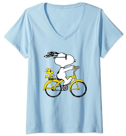 Damen Snoopy & Woodstock Reitrad T-Shirt mit V-Ausschnitt