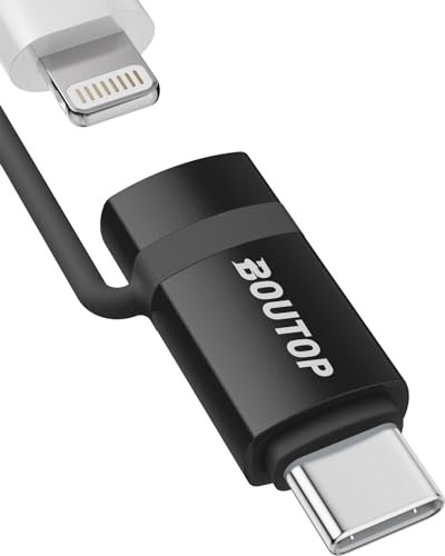 BOUTOP [Apple MFi Certified 60W Lightning to USB C Adapter for Fast Charging Compatible with iPhone 17/16/15 Pro Max/Plus, MacBook, iPad Air/Pro - [1 Pack, Black]