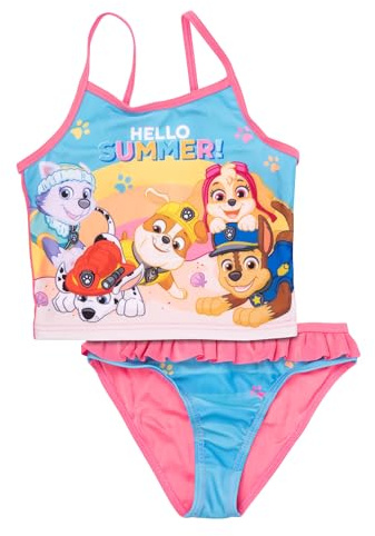 United Labels Paw Patrol Tankini Badeanzug für Mädchen mit Rüschen, Hello Summer, Rosa Blau, zweiteiliges Bademode Set Kinder, Schwimmkleidung