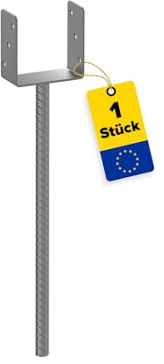 U Pfostenträger - Pfostenanker - Balkenschuh U profil - Pfostenträger zum einbetonieren - Stützenfuß für Zaunpfosten - Holzpfosten - Betonanker 500 mm - PS 500 Typ U - 141x60x124 R500