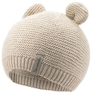 Sterntaler GOTS Strickmütze Ohren - Babymütze aus Baumwolle (Bio) - anschmiegsame Unisex Beanie Mütze mit 3D Öhrchen - Baby und Kinder Übergangsmützey, Sand, Größe 45